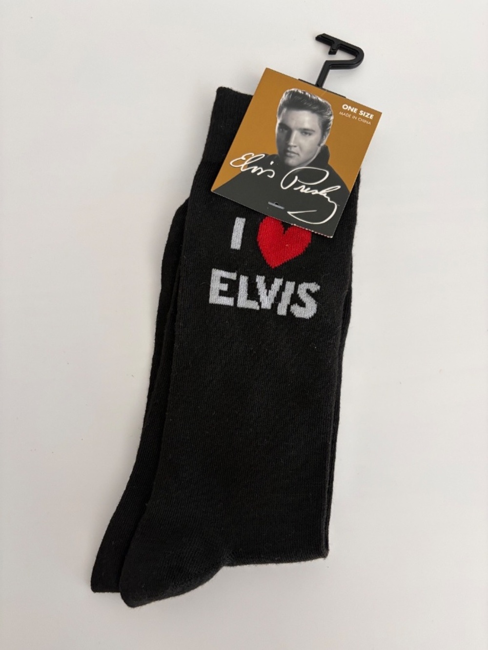 NEW Elvis Presley Crew Socks Black I Love Elvis Heart Novelty Adult Size 7-12